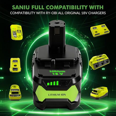SANIU 8.0-Ah Replacement for Ryobi 18V Battery P108 Lithium ion ONE + 18-Volt Batteries P104 P105 P102 P103 P122,2Pack in Kuwait