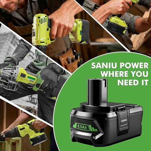 SANIU 8.0-Ah Replacement for Ryobi 18V Battery P108 Lithium ion ONE + 18-Volt Batteries P104 P105 P102 P103 P122,2Pack in Kuwait