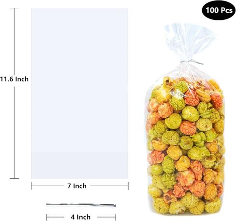 Oueliche 100Pcs 6x9 Inch Clear Plastic Cellophane Treat Bags with 4.5" Twist Ties, Great for Gift Giving or Party Favors Packaging, Bread, Cookie, Candy, Popcorn in Saudi Arabia