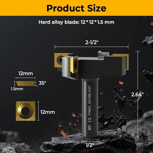 Slab Flattening Router Bit, 1/2" Shank, 1/2" Shank, 4 Wings, 2-1/2" Cutting Diameter, Coated Insert Carbide Slab Flattening Router Bit for Woodworking in Kuwait