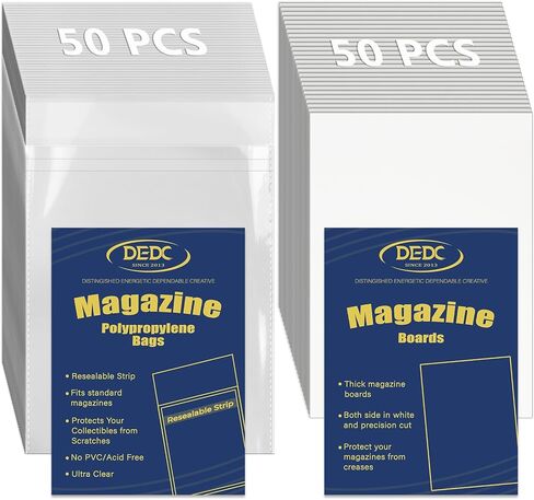 DEDC Magazine Bags and Boards 150 Pack - Heavy Duty 3.5 Mil Resealable Magazine Protector Sleeves with Rigid Acid-Free Backing Boards - Archival Clear Storage for Comics, Magazines & Collectibles in Saudi Arabia