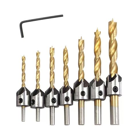 Countersunk Drill 90 Degree Pilot Screw Holes Chamfer Cutter Bit, 7Pcs Countersink Tool Drill Bit Set, 3/4/5/6/7/8/10mm in Kuwait