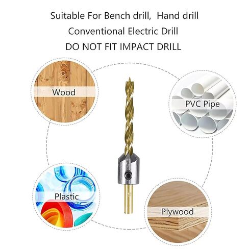 Countersunk Drill 90 Degree Pilot Screw Holes Chamfer Cutter Bit, 7Pcs Countersink Tool Drill Bit Set, 3/4/5/6/7/8/10mm in Kuwait