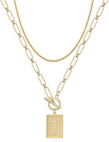 OOOPEL Layered Cross Pendant Necklace for Women, Trendy Non Tarnish 14k Gold Plated/Silver Chunky Pendant Necklace,Sturdy Toggle Clasp Paperclip Cross Necklace,Jewelry Set for Women in Saudi Arabia