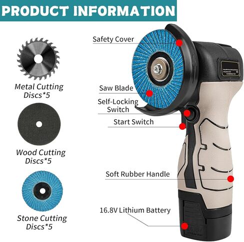 Cordless Brush Angle Grinder Kit,16.8V Angle Grinder with 2X2000mAh Batteries And 20-Cutting Discs,7000RPM Mini Electric Angle Grinding Tool,Suitable for Cutting, Polishing, Grinding And Derusting in Kuwait