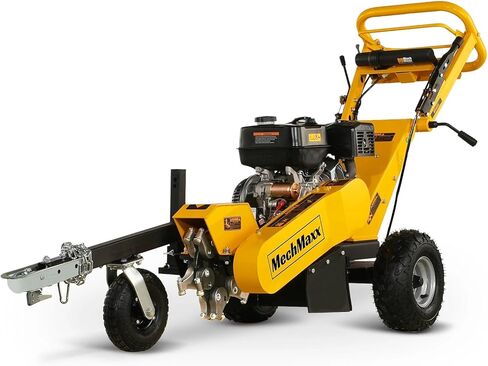 MechMaxx 12 Inch DUCAR 420cc 15HP Gasoline Engine Root Stump Grinder Tree Stump Removal, 8pcs Alloy Teeth, 12'' Cutting Height And 10'' Cutting Depth, Wheel Brake System, SGR1500 Yellow in Saudi Arabia