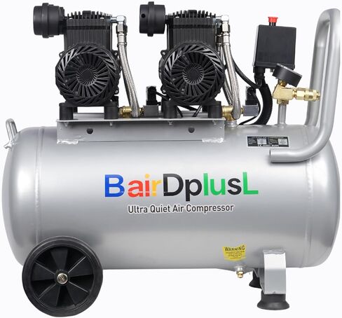 BairDplusL ضاغط هواء فائق الهدوء سعة 14.5 جالون 110 فولت/60 هرتز 1.5 حصان 8.8CFM MAX 115PSI خزانات فولاذية خالية من الزيت 70 ديسيبل مستوى ضوضاء خفيف وضاغط هواء محمول هادئ مع عجلات لإصلاح السيارات in Kuwait