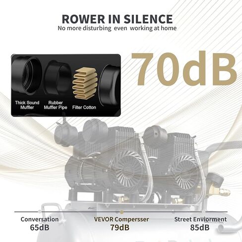 BairDplusL ضاغط هواء فائق الهدوء سعة 14.5 جالون 110 فولت/60 هرتز 1.5 حصان 8.8CFM MAX 115PSI خزانات فولاذية خالية من الزيت 70 ديسيبل مستوى ضوضاء خفيف وضاغط هواء محمول هادئ مع عجلات لإصلاح السيارات in Kuwait