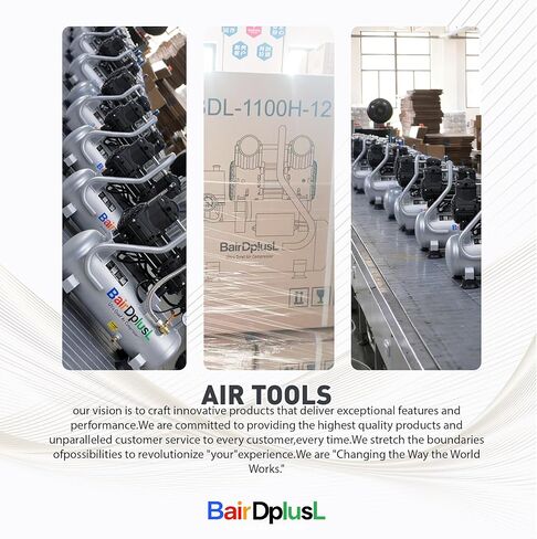 BairDplusL ضاغط هواء فائق الهدوء سعة 14.5 جالون 110 فولت/60 هرتز 1.5 حصان 8.8CFM MAX 115PSI خزانات فولاذية خالية من الزيت 70 ديسيبل مستوى ضوضاء خفيف وضاغط هواء محمول هادئ مع عجلات لإصلاح السيارات in Kuwait