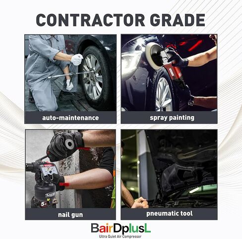 BairDplusL ضاغط هواء فائق الهدوء سعة 14.5 جالون 110 فولت/60 هرتز 1.5 حصان 8.8CFM MAX 115PSI خزانات فولاذية خالية من الزيت 70 ديسيبل مستوى ضوضاء خفيف وضاغط هواء محمول هادئ مع عجلات لإصلاح السيارات in Kuwait