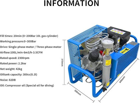 TUDIVING ضاغط غوص عالي الضغط 4500 رطل لكل بوصة مربعة | التوقف التلقائي | 100 لتر/دقيقة | 110 فولت/220 فولت | ضاغط هواء للغوص والرياضات المائية وكرات الطلاء in Kuwait
