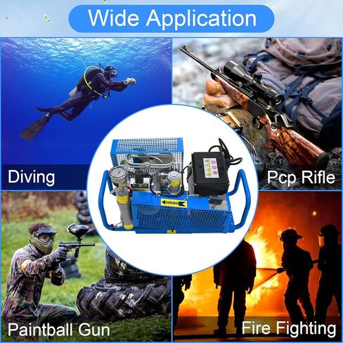 TUDIVING ضاغط غوص عالي الضغط 4500 رطل لكل بوصة مربعة | التوقف التلقائي | 100 لتر/دقيقة | 110 فولت/220 فولت | ضاغط هواء للغوص والرياضات المائية وكرات الطلاء in Kuwait
