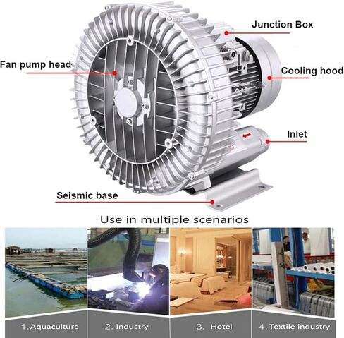 High-Pressure Vortex Blower - 250W Industrial Vacuum Pump for Air Blowing & Suction, Ideal for Sewage Aeration, Aquarium Ponds, 220V, 0.34HP Performance in Saudi Arabia