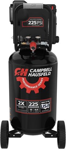 ضاغط هواء عمودي من سلسلة Campbell Hausfeld بسعة 15 جالون، وصلة توصيل سريعة، 225 رطل لكل بوصة مربعة، محمولة، مضخة خالية من الزيت، 81 ديسيبل in Kuwait