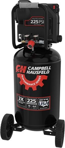 ضاغط هواء عمودي من سلسلة Campbell Hausfeld بسعة 15 جالون، وصلة توصيل سريعة، 225 رطل لكل بوصة مربعة، محمولة، مضخة خالية من الزيت، 81 ديسيبل in Kuwait