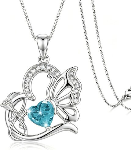 VANAODUC Birthstone Heart butterfly Necklace for Women, Infinity Pendant 14K Gold /18K White Gold Womens Necklaces, Jewelry Anniversary Birthday Christmas Gifts for Her Mom Wife﻿ in Saudi Arabia