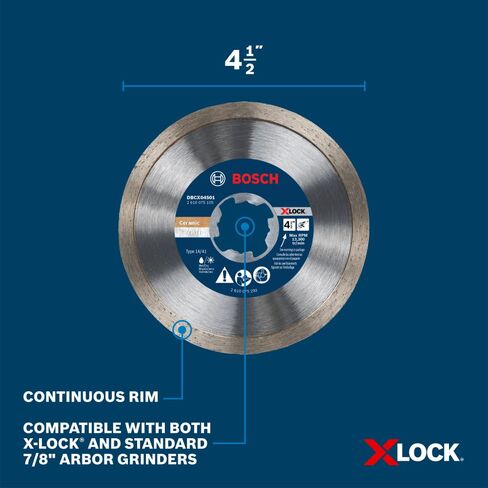 عجلة ماسية ذات حافة مستمرة من BOSCH DBCX04501 مقاس 4-1/2 بوصة | تغيير أسرع 5 مرات، قطع دقيقة | بلاط سيراميك، أردواز، بورسلين، رخام | X-Lock ومطاحن الزوايا القياسية in Kuwait