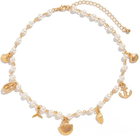 Gold Charm Necklace for Women Gold shell Pearl paperclip Choker necklaces Summer Beach Necklace Boho Charm Jewelry in Saudi Arabia