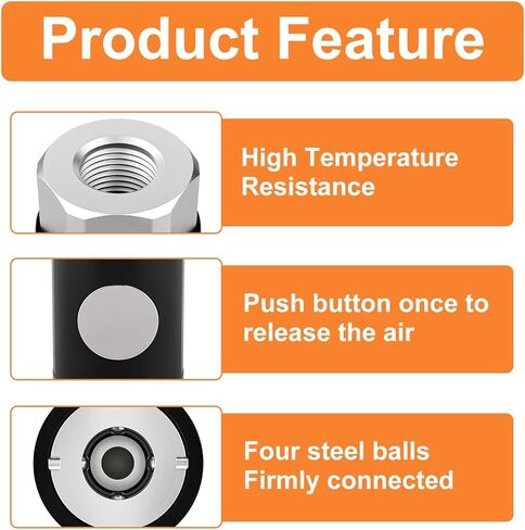 GASHER 1/4" Female Industrial Coupler, 2PCS Push-Button Safety Coupler, I/M Type in Kuwait