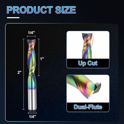 باتيكل 1/4 "شانك Upcut لولبية راوتر بت، 1/4" قطر القطع، 1 "عمق القطع، 2 فلوت كربيد نهاية المطاحن القاطع لقطع الخشب، نحت in Kuwait
