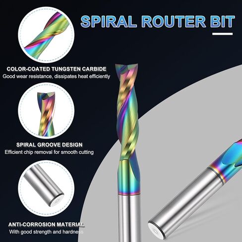 باتيكل 1/4 "شانك Upcut لولبية راوتر بت، 1/4" قطر القطع، 1 "عمق القطع، 2 فلوت كربيد نهاية المطاحن القاطع لقطع الخشب، نحت in Kuwait