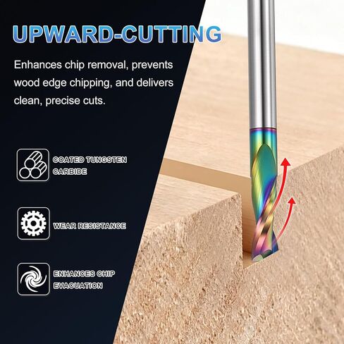 باتيكل 1/4 "شانك Upcut لولبية راوتر بت، 1/4" قطر القطع، 1 "عمق القطع، 2 فلوت كربيد نهاية المطاحن القاطع لقطع الخشب، نحت in Kuwait