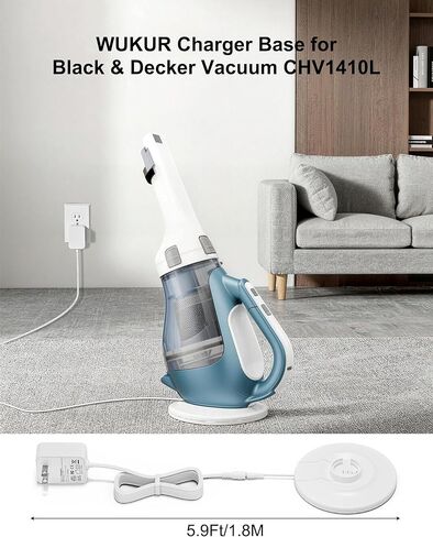 WUKUR 23V Charger Base for Black and Decker CHV1410L Dustbuster Handheld Vacuum, ETL Certified Charging Dock with Safety Protection, P/N 90571555-09, 5.9FT Detachable Cord in Kuwait