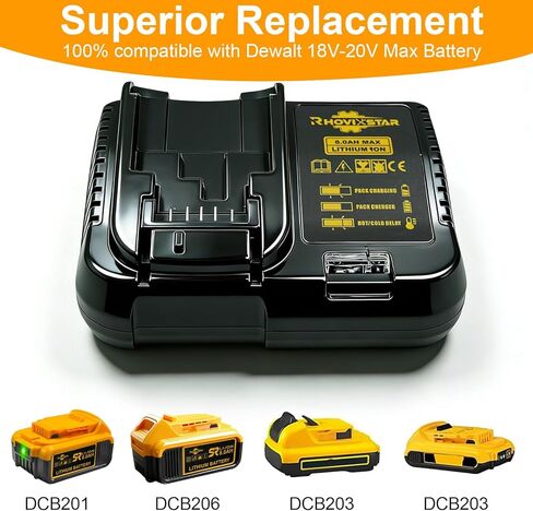 Battery Charger Replacement for Dewalt - Compatible with Dewalt 20V Max - 18V Lithium Battery DCB201 DCB182 etc, with LED Indicator & Overcharge Protection in Kuwait