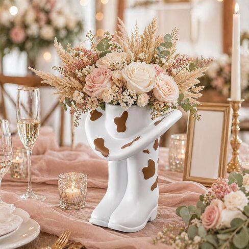 Ninehaoou Brown Cowgirl Boot Vase Centerpiece Boot Shape Boxes Decorations West Cowgirl Home Decor Western Country Accent Vase Hat Planter for Modern Aesthetic Room Wedding Decor in Saudi Arabia