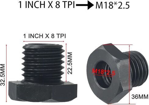 محول تشاك مخرطة الخشب M18x 2.5 مم إلى 1-8 TPI محول مغزل الرأس، لمخارط CNC واليدوية عالية السرعة للمعادن/الخشب، ملحقات الآلات الدقيقة مع صلابة عالية ومقاومة التآكل in Kuwait