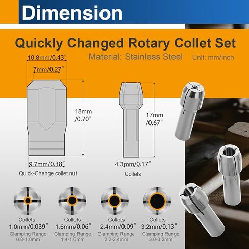 مجموعة أدوات دوارة مع صامولة تثبيت، من الفولاذ المقاوم للصدأ متوافق مع Dremel، 1 مم، 1.5 مم، 2.4 مم، 3.2 مم، مجموعتان in Kuwait