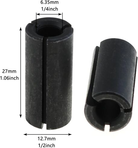 2-Piece 1/2 Inch to 1/4 Inch Router Collet Reducer Sleeve Tool Drill Bit - A3 Carbon Steel Black in Kuwait