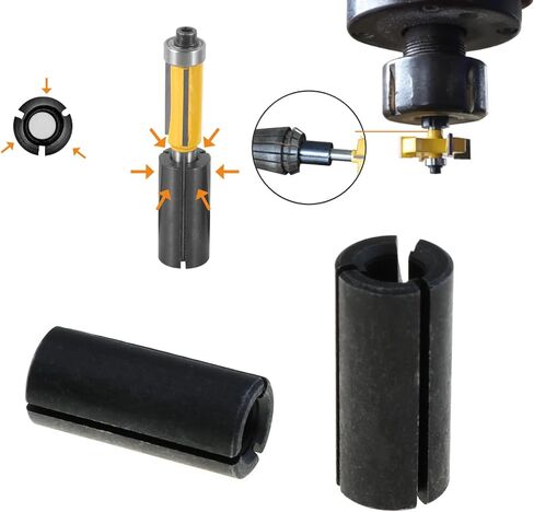 2-Piece 1/2 Inch to 1/4 Inch Router Collet Reducer Sleeve Tool Drill Bit - A3 Carbon Steel Black in Kuwait