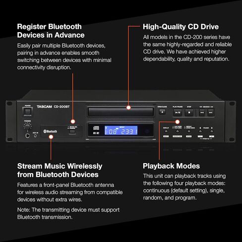 Tascam CD-200BT مشغل أقراص مضغوطة احترافي مع بلوتوث لاسلكي وHosa CPR-202 مزدوج 1/4 بوصة TS إلى كابل توصيل ستيريو RCA مزدوج، 2 متر in Kuwait