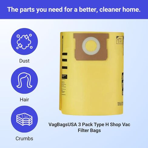3 عبوات من أكياس الاستبدال عالية الكفاءة لـ Shop-Vac Type H، 90671، 9067100، 9067108، 9067111، 9067127، 9067133 - تصميم متين - VacBagsUSA. in Kuwait