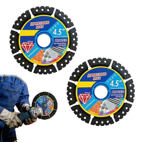 2 Pack 4.5" Multi-Purpose Saw Blades,2026 Upgrade Stainless Steel Welded Outer Diamond Sand for Cutting Tile, Marble, Quartz, Stone, Metal & Plastic, Wet or Dry Use in Kuwait