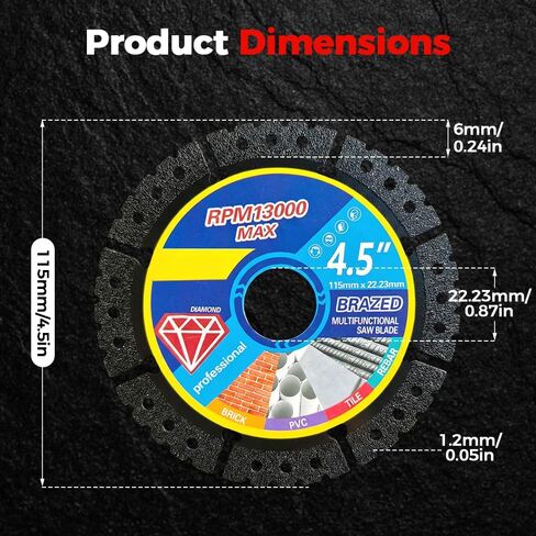 2 Pack 4.5" Multi-Purpose Saw Blades,2026 Upgrade Stainless Steel Welded Outer Diamond Sand for Cutting Tile, Marble, Quartz, Stone, Metal & Plastic, Wet or Dry Use in Kuwait