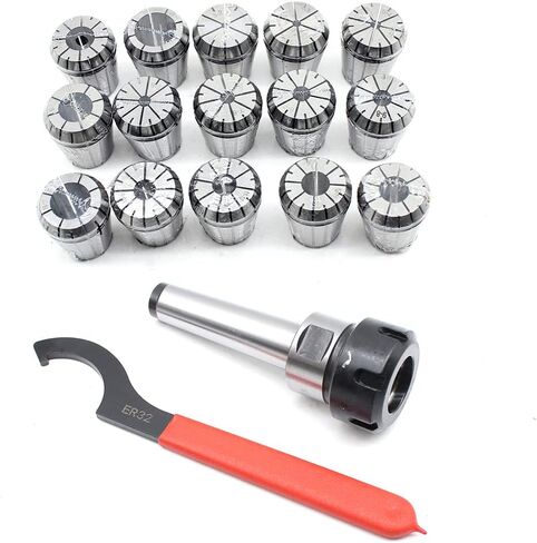 Collet Chuck Set, MT3 Shank ER32 3-20mm Router Bit Extension Collet with 15Pcs ER32 Spring Collet Set, Metal Milling Tool Holder for Milling Lathe Machine in Kuwait