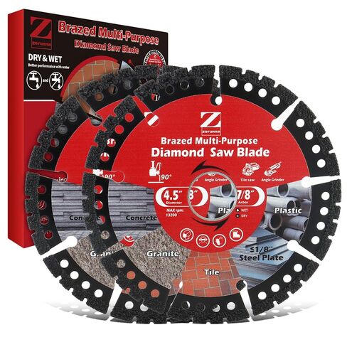 ZORUNNA 4-1/2" Diamond Multi Purpose Saw Blade, 2 Pack Indestructible Disc for Grinder (7/8" Arbor), All-in-One Wheel for Tile, Granite, Concrete, PVC & Thin Metal. in Saudi Arabia