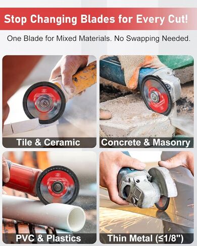 ZORUNNA 4-1/2" Diamond Multi Purpose Saw Blade, 2 Pack Indestructible Disc for Grinder (7/8" Arbor), All-in-One Wheel for Tile, Granite, Concrete, PVC & Thin Metal. in Saudi Arabia
