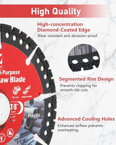 ZORUNNA 4-1/2" Diamond Multi Purpose Saw Blade, 2 Pack Indestructible Disc for Grinder (7/8" Arbor), All-in-One Wheel for Tile, Granite, Concrete, PVC & Thin Metal. in Saudi Arabia