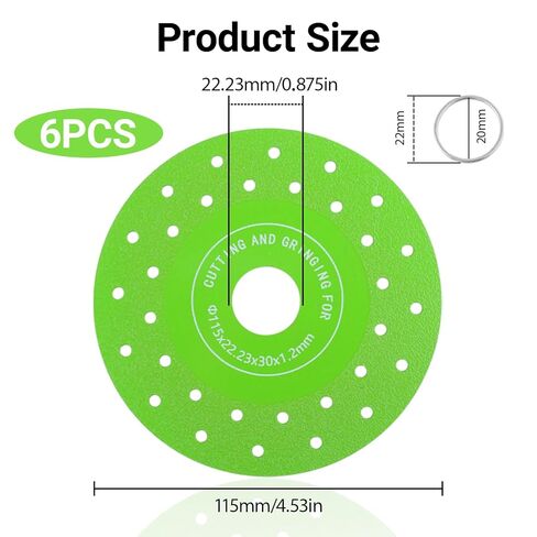 6PCS Glass Cutting Disc for 4.5"(115 * 22.23mm) Angle Grinder, Vacuum Brazed Discos para, Ultra Thin Cutting Grinding Discs Saw Blade for Porcelain, Glasss, Ceramic, Tile, Granite, Marble in Kuwait