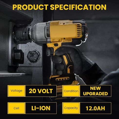 4Packs 12000mAh High Capacity Replacement for Dewalt 20V Max Battery 12.0Ah and 4-Port Charger Compatible with Dewalt 20 Volt Lithium Ion Battery DCB200 DCB201 DCB203 DCB206 Series Power Tool(Yellow) in Kuwait