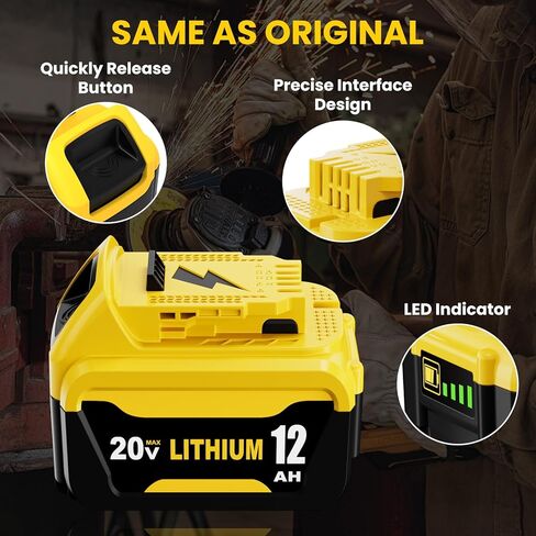 4Packs 12000mAh High Capacity Replacement for Dewalt 20V Max Battery 12.0Ah and 4-Port Charger Compatible with Dewalt 20 Volt Lithium Ion Battery DCB200 DCB201 DCB203 DCB206 Series Power Tool(Yellow) in Kuwait