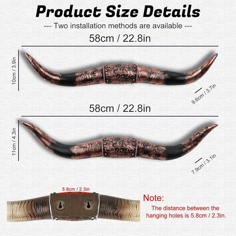 KIWZZXXKW 23 Inches Longhorn Wall Decor, Cow Skull Wall Decor, Floral Embossing, Long Horns Faux Taxidermy Handmade Simulation Cow Skull Farmhouse Decor Wall, Bull Horns For Truck(Brown) in Saudi Arabia