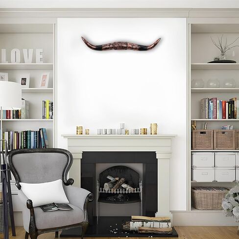 KIWZZXXKW 23 Inches Longhorn Wall Decor, Cow Skull Wall Decor, Floral Embossing, Long Horns Faux Taxidermy Handmade Simulation Cow Skull Farmhouse Decor Wall, Bull Horns For Truck(Brown) in Saudi Arabia