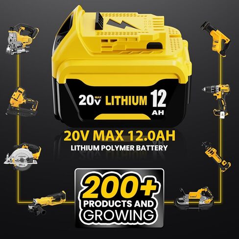 4Packs 12000mAh High Capacity Replacement for Dewalt 20V Max Battery 12.0Ah and 4-Port Charger Compatible with Dewalt 20 Volt Lithium Ion Battery DCB200 DCB201 DCB203 DCB206 Series Power Tool(Yellow) in Kuwait