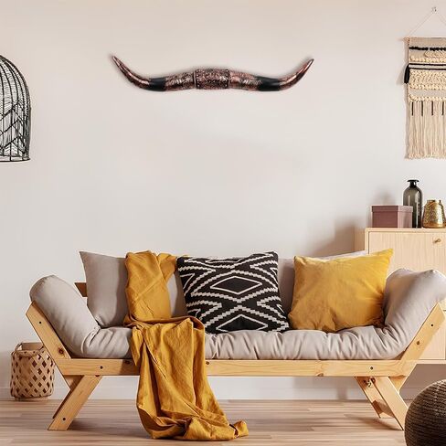 KIWZZXXKW 23 Inches Longhorn Wall Decor, Cow Skull Wall Decor, Floral Embossing, Long Horns Faux Taxidermy Handmade Simulation Cow Skull Farmhouse Decor Wall, Bull Horns For Truck(Brown) in Saudi Arabia