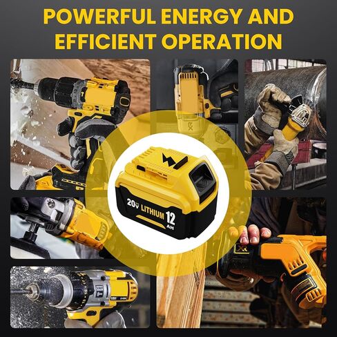 4Packs 12000mAh High Capacity Replacement for Dewalt 20V Max Battery 12.0Ah and 4-Port Charger Compatible with Dewalt 20 Volt Lithium Ion Battery DCB200 DCB201 DCB203 DCB206 Series Power Tool(Yellow) in Kuwait