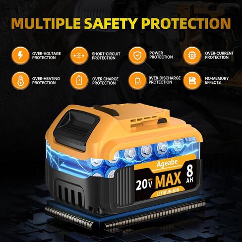 بطارية 20 فولت بحد أقصى 8000 مللي أمبير في الساعة متوافقة مع أدوات وشواحن Dewalt DCB208 DCB207 DCB204 DCB203 DCB201 DCB200 2 حزم in Kuwait